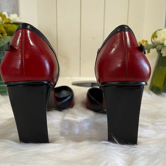 NEW Nine West Leather Y2K Two Tone Square Chunky Heel Ankle Wrap Pump 5.5 NWOT - Picture 10 of 15